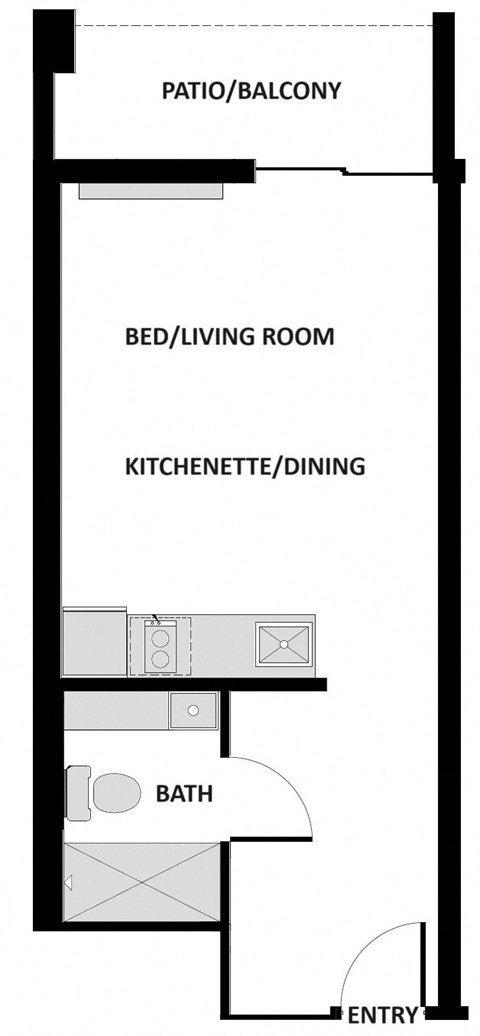 Floor plan for studio, 1 bath, 300 sqft